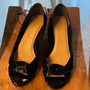 Cole Haan Black Patent Peep-Toe Heels